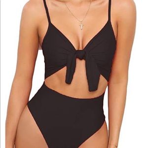 Black tie knot front cutout one-piece